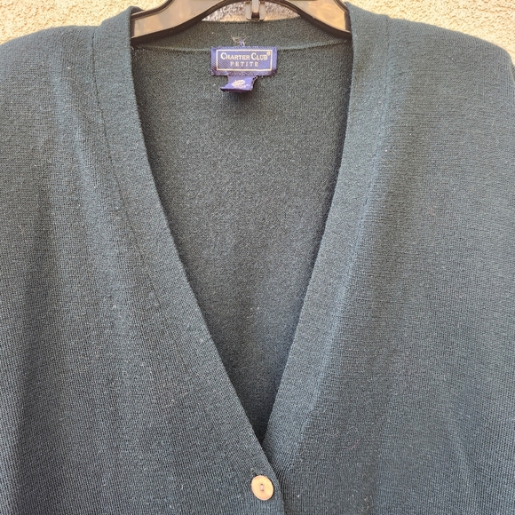 CHARTER CLUB PETITE Women's Cardigan Medium Green Wool Grama Sweater Vintage - Picture 2 of 9